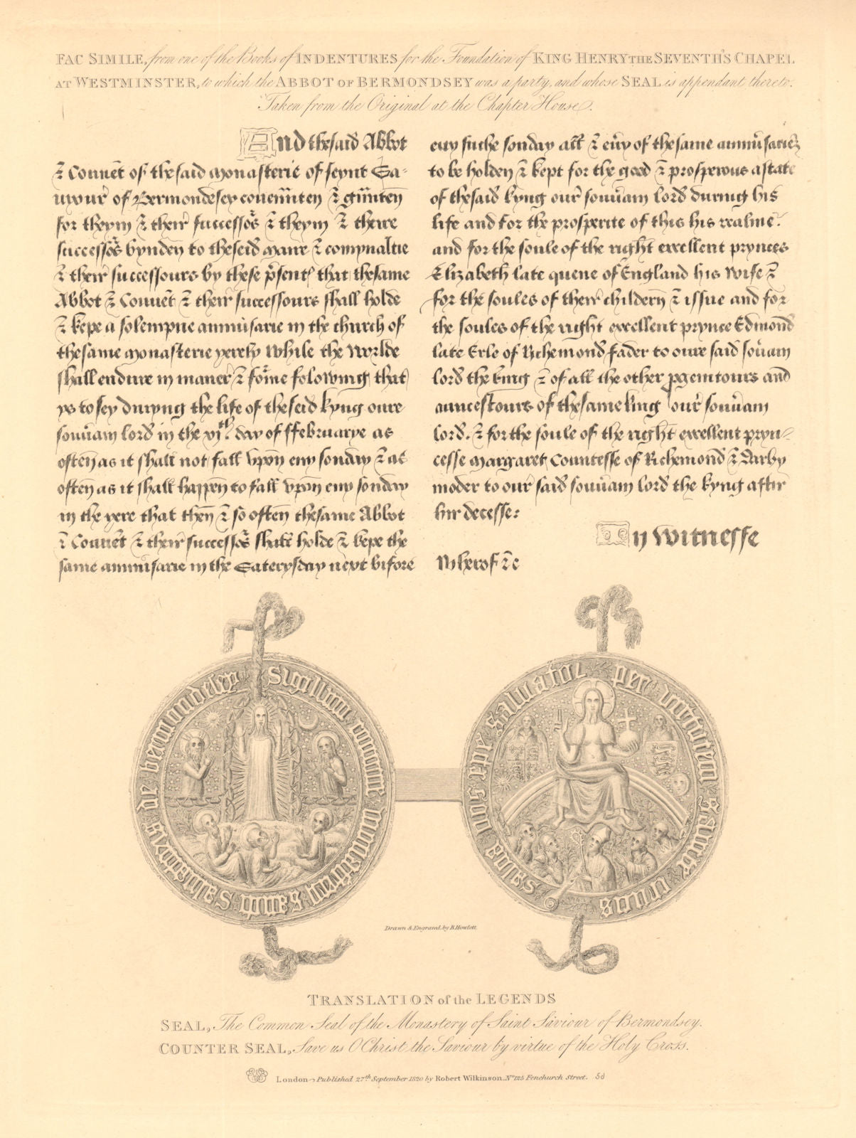 BERMONDSEY ABBEY. Seals of the Monastery of Saint Saviour. WILKINSON 1834